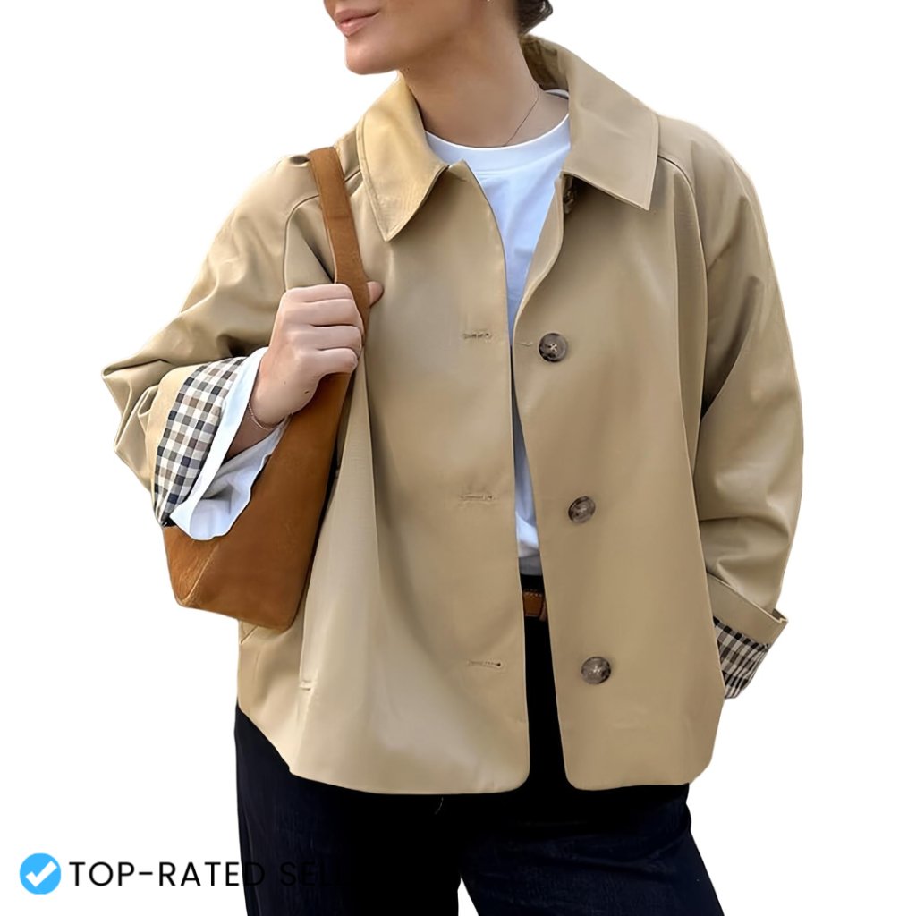 Cropped Trench Coat Oversized Classic Lightweight Loose Fit Chic Outwear
